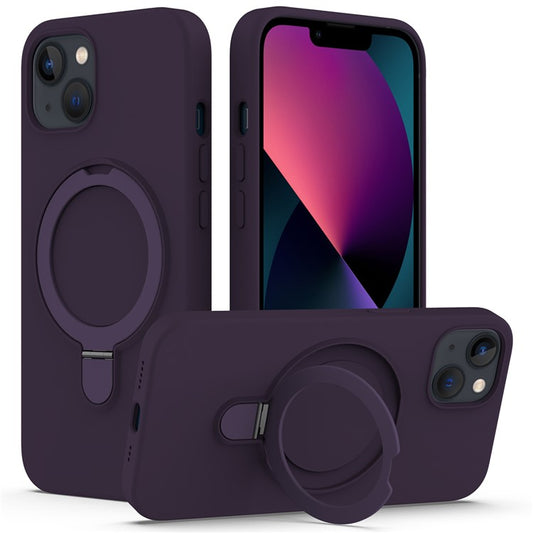 For iPhone 14 Magnetic Case Ring Holder Kickstand Cover Compatible with MagSafe - Dark Purple