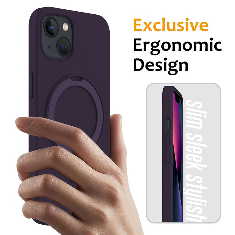 For iPhone 14 Magnetic Case Ring Holder Kickstand Cover Compatible with MagSafe - Dark Purple