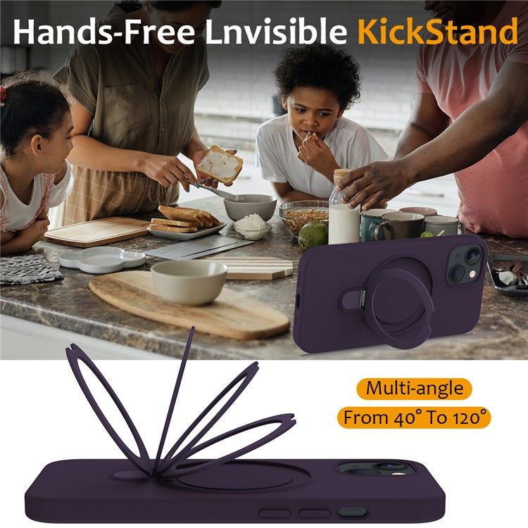 For iPhone 14 Magnetic Case Ring Holder Kickstand Cover Compatible with MagSafe - Dark Purple