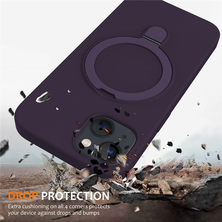 For iPhone 14 Magnetic Case Ring Holder Kickstand Cover Compatible with MagSafe - Dark Purple