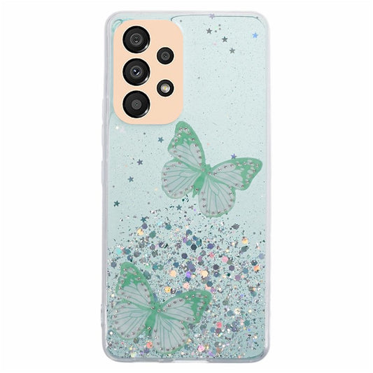 AW Series For Samsung Galaxy A13 4G TPU+PVC Case Sparkle Epoxy Butterfly Decor Protective Back Shell - Green