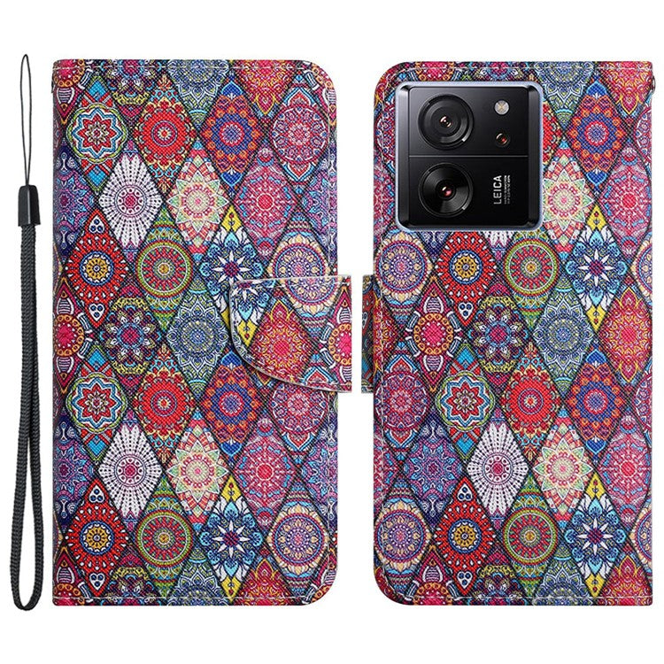 For Xiaomi 13T / 13T Pro / Redmi K60 Ultra Cell Phone Case PU Leather Cross Texture Stand Cover - Kaleidoscope