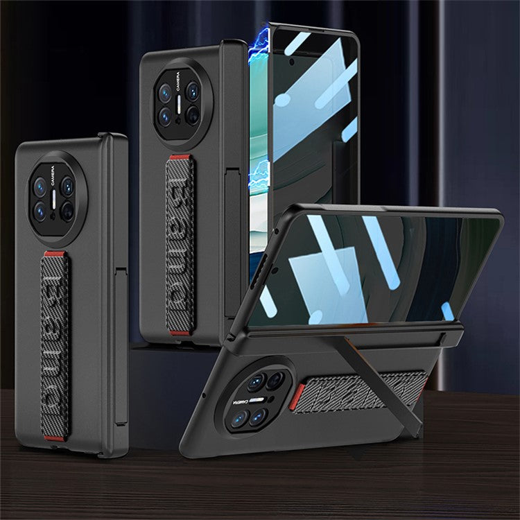 GKK For Huawei Mate X5 Phone Case Magnetic Hinge Kickstand Cover with Privacy Tempered Glass Film - Carbon Fiber Texture