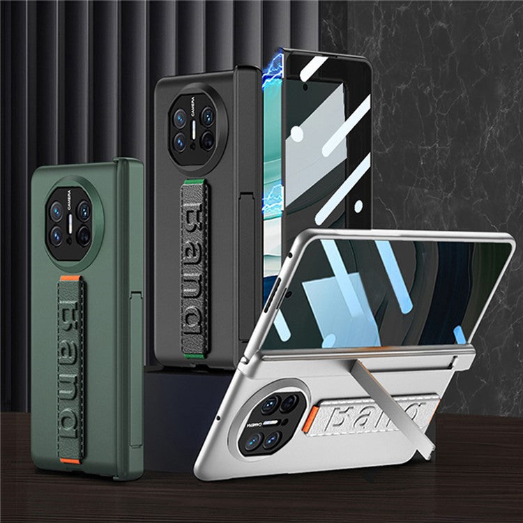GKK For Huawei Mate X5 Phone Case Magnetic Hinge Kickstand Cover with Privacy Tempered Glass Film - Carbon Fiber Texture