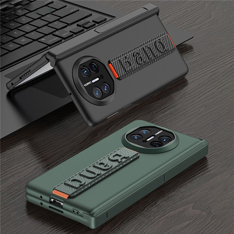 GKK For Huawei Mate X5 Phone Case Magnetic Hinge Kickstand Cover with Privacy Tempered Glass Film - Carbon Fiber Texture