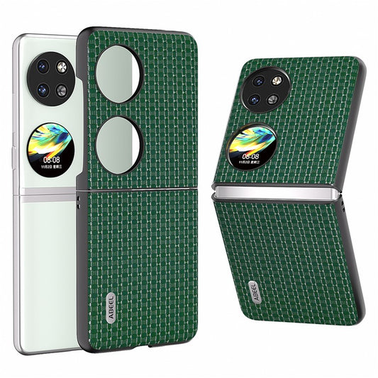 ABEEL For Huawei Pocket 2 Phone Case Genuine Cow Leather Coated Back Cover - Green