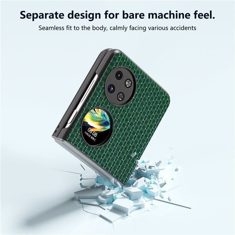 ABEEL For Huawei Pocket 2 Phone Case Genuine Cow Leather Coated Back Cover - Green