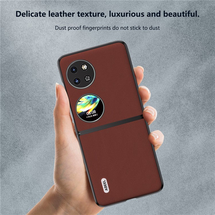 ABEEL For Huawei Pocket 2 Phone Case Genuine Cow Leather Soft Silky Feeling Cover - Coffee