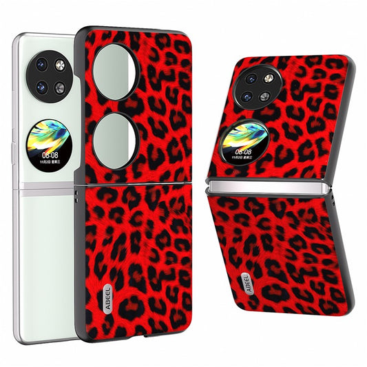 ABEEL For Huawei Pocket 2 Phone Case PU Leather Leopard Pattern Back Cover - Red