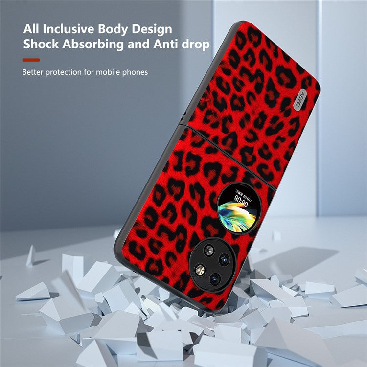 ABEEL For Huawei Pocket 2 Phone Case PU Leather Leopard Pattern Back Cover - Red