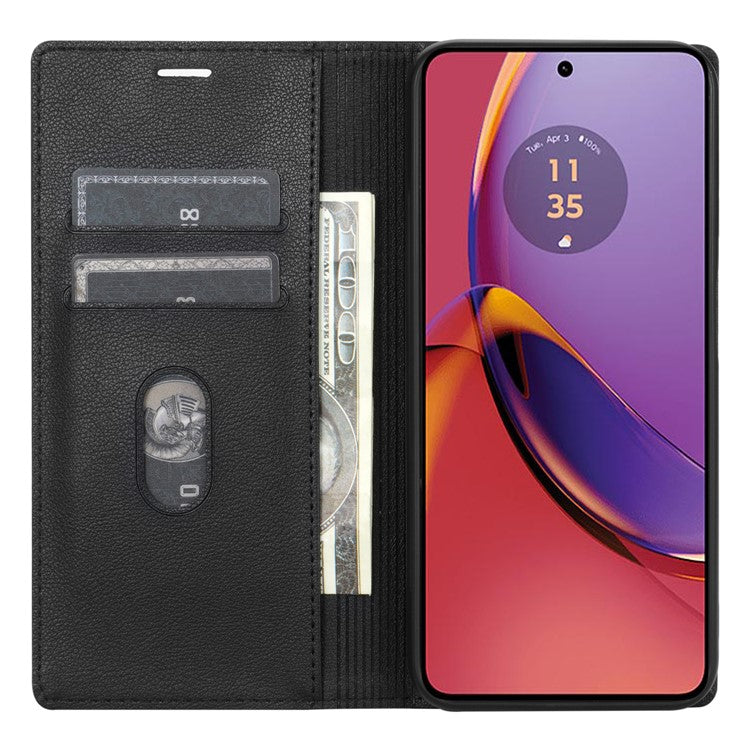 BKS-001 For Motorola Edge 40 Neo 5G Case Wallet Stand PU Leather Phone Cover - Black
