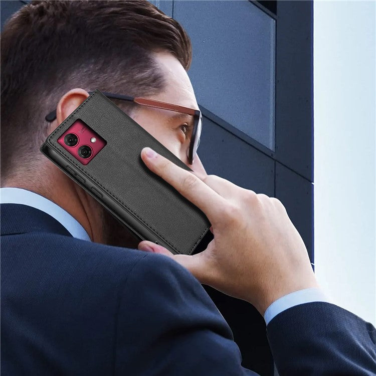 BKS-001 For Motorola Edge 40 Neo 5G Case Wallet Stand PU Leather Phone Cover - Black