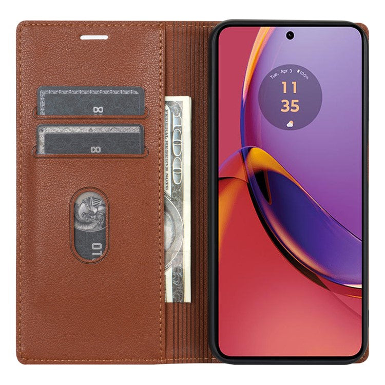BKS-001 For Motorola Edge 40 Neo 5G Case Wallet Stand PU Leather Phone Cover - Brown