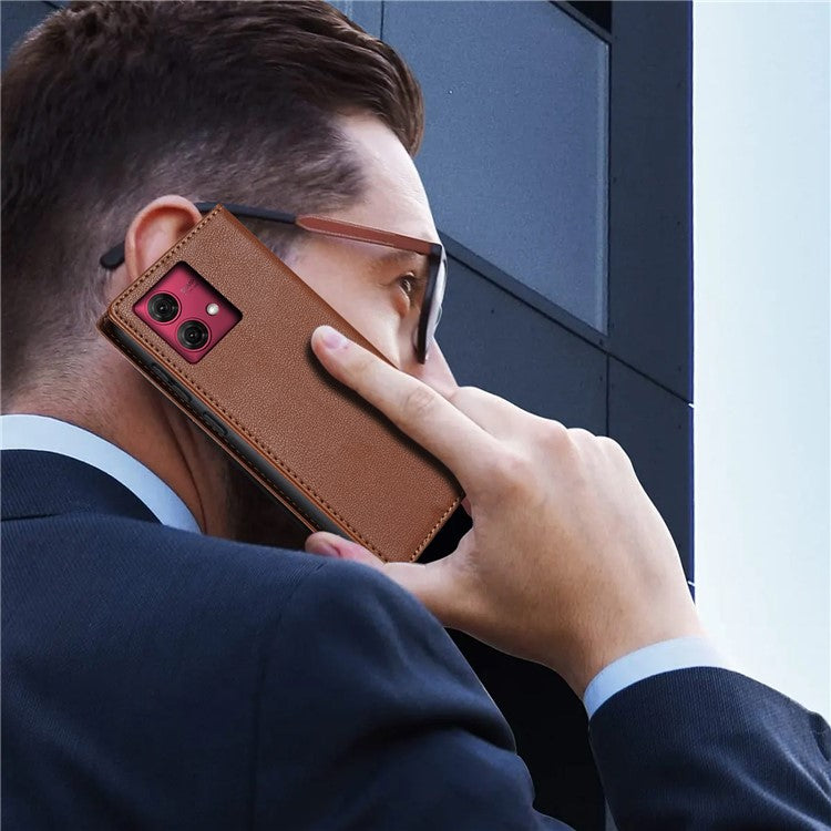 BKS-001 For Motorola Edge 40 Neo 5G Case Wallet Stand PU Leather Phone Cover - Brown
