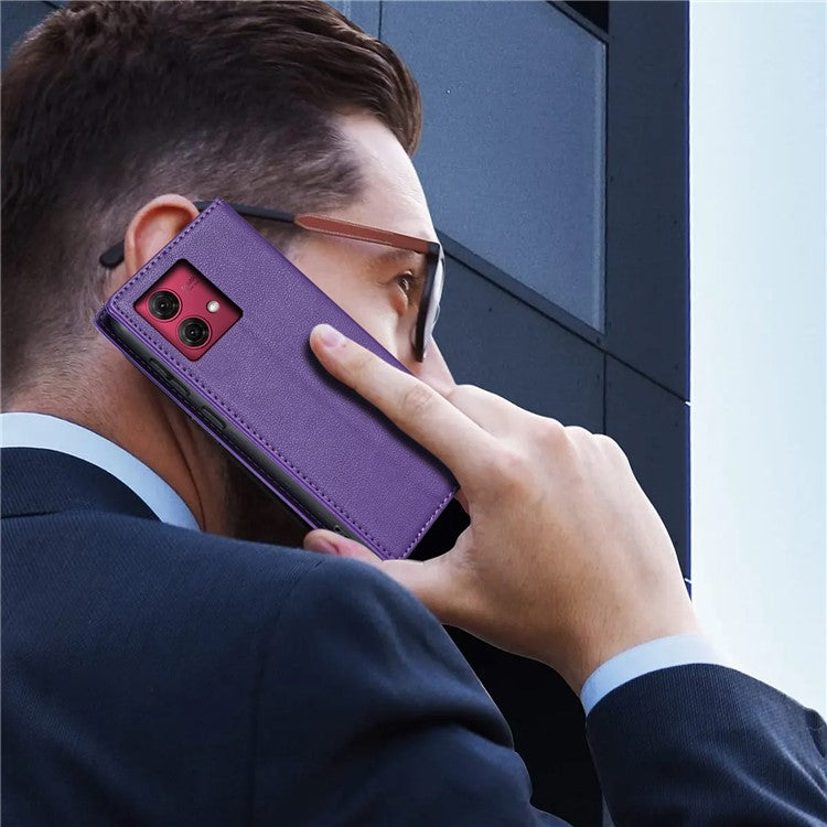 BKS-001 For Motorola Edge 40 Neo 5G Case Wallet Stand PU Leather Phone Cover - Purple