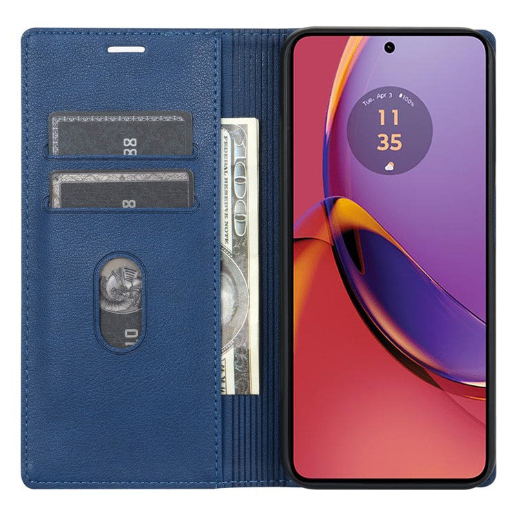 BKS-001 For Motorola Edge 40 Neo 5G Case Wallet Stand PU Leather Phone Cover - Blue