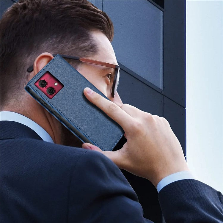 BKS-001 For Motorola Edge 40 Neo 5G Case Wallet Stand PU Leather Phone Cover - Blue