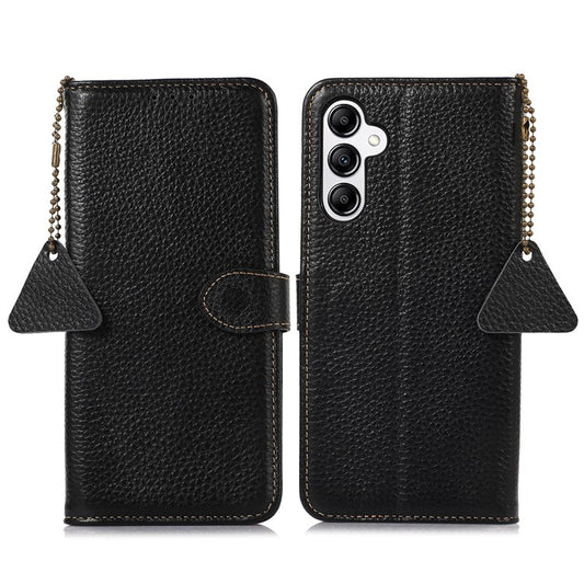 For Samsung Galaxy A25 5G (Global) (161.0 x 76.5 x 8.3mm) Genuine Cow Leather Phone Cover Lychee Texture Case - Black