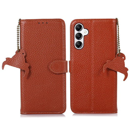 For Samsung Galaxy A25 5G (Global) (161.0 x 76.5 x 8.3mm) Genuine Cow Leather Phone Cover Lychee Texture Case - Brown