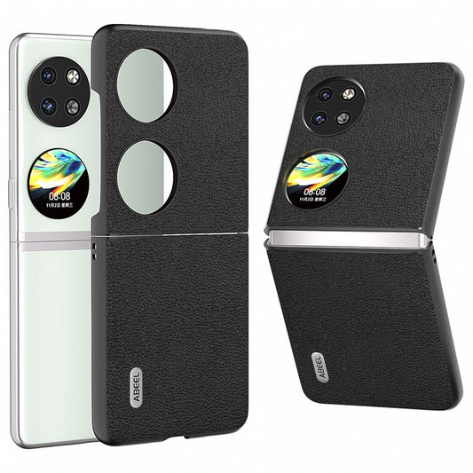 ABEEL For Huawei Pocket 2 Phone Case Genuine Cow Leather Flip Design Cover - Black