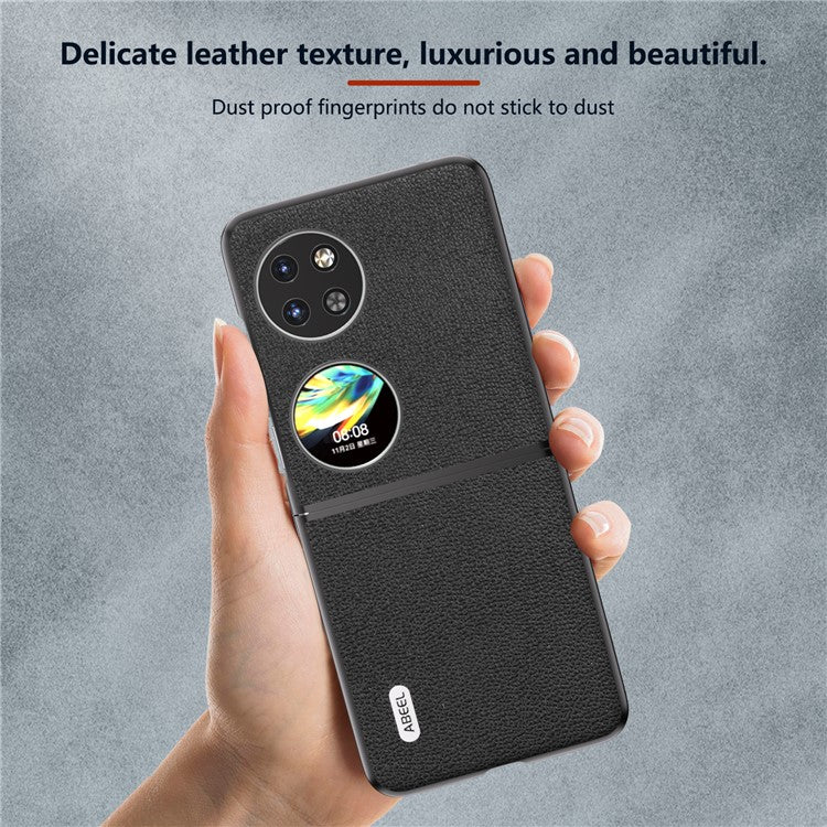 ABEEL For Huawei Pocket 2 Phone Case Genuine Cow Leather Flip Design Cover - Black
