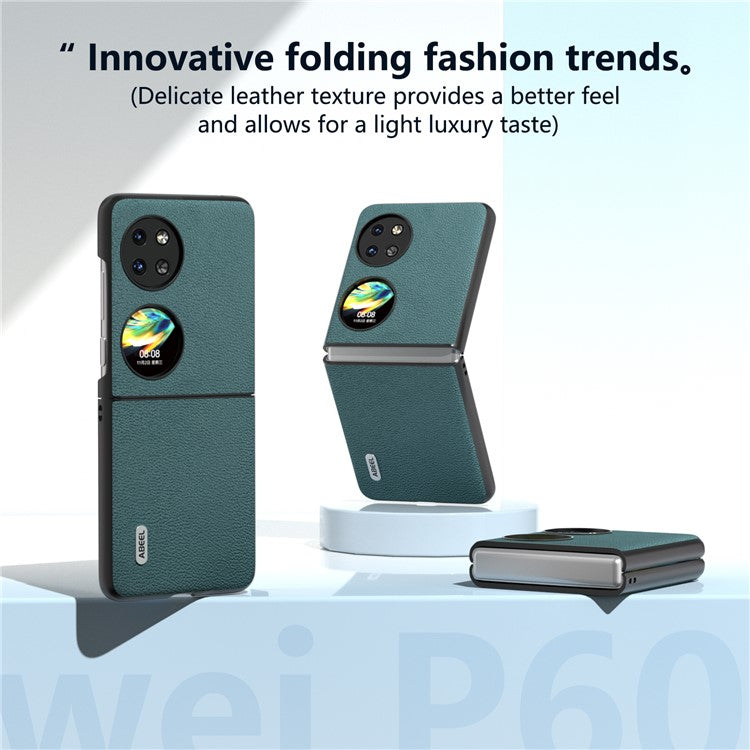 ABEEL For Huawei Pocket 2 Phone Case Genuine Cow Leather Flip Design Cover - Midnight Green