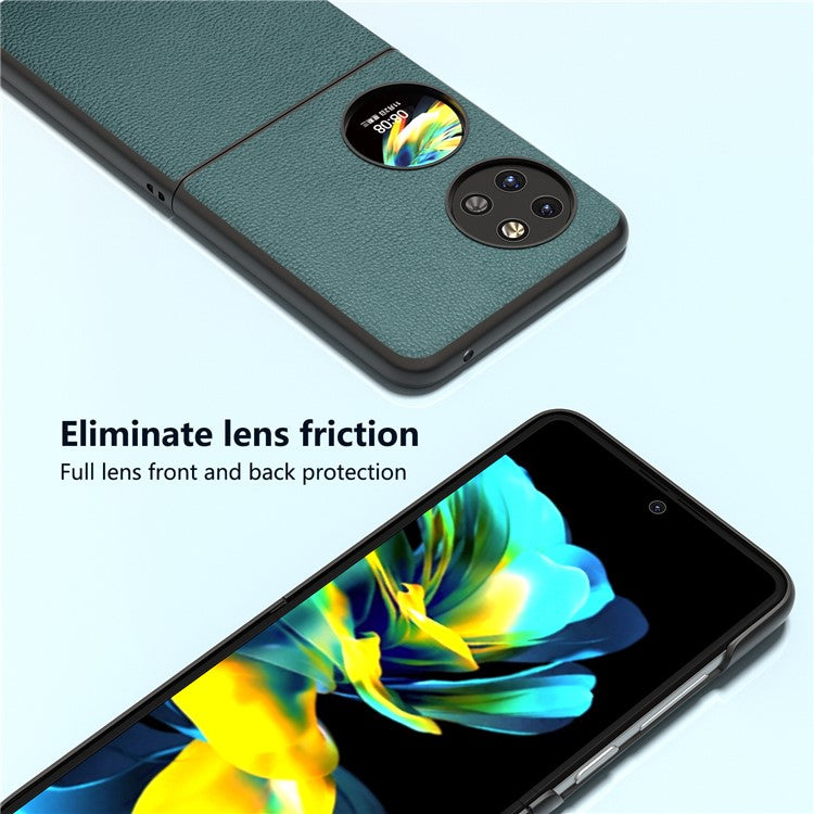 ABEEL For Huawei Pocket 2 Phone Case Genuine Cow Leather Flip Design Cover - Midnight Green