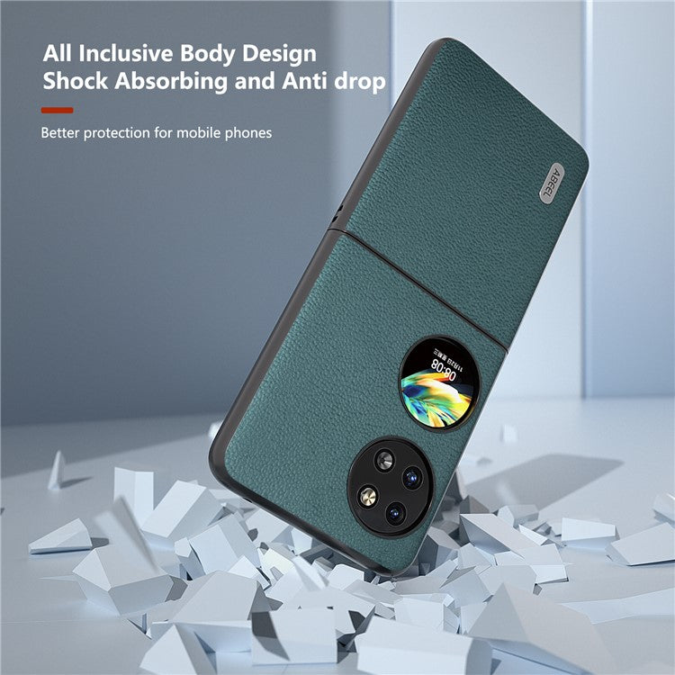 ABEEL For Huawei Pocket 2 Phone Case Genuine Cow Leather Flip Design Cover - Midnight Green