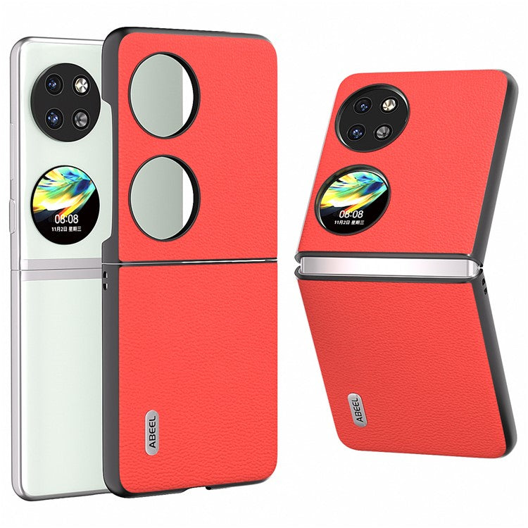 ABEEL For Huawei Pocket 2 Phone Case Genuine Cow Leather Flip Design Cover - Red