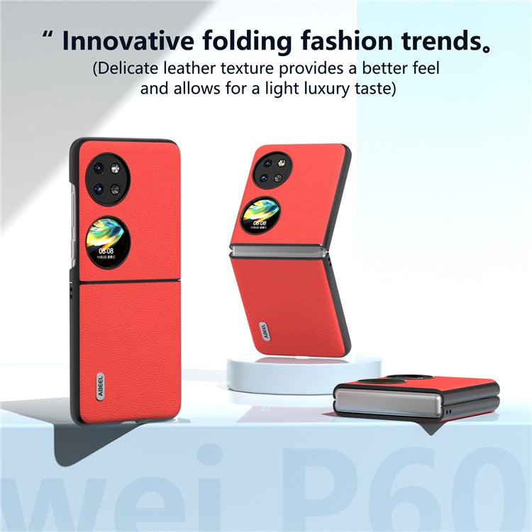 ABEEL For Huawei Pocket 2 Phone Case Genuine Cow Leather Flip Design Cover - Red