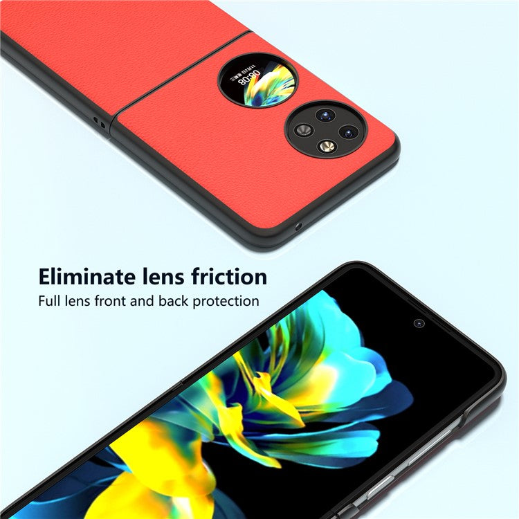 ABEEL For Huawei Pocket 2 Phone Case Genuine Cow Leather Flip Design Cover - Red