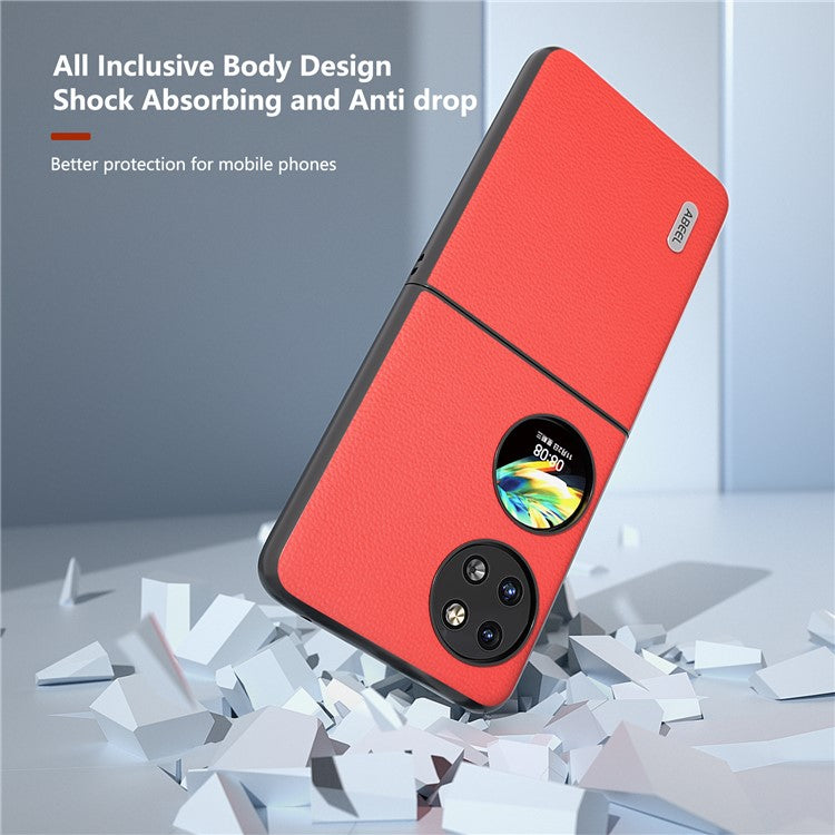 ABEEL For Huawei Pocket 2 Phone Case Genuine Cow Leather Flip Design Cover - Red