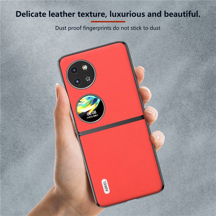 ABEEL For Huawei Pocket 2 Phone Case Genuine Cow Leather Flip Design Cover - Red