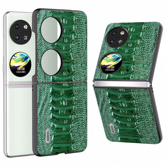 ABEEL For Huawei Pocket 2 Genuine Cow Leather Case Crocodile Texture Cover - Green