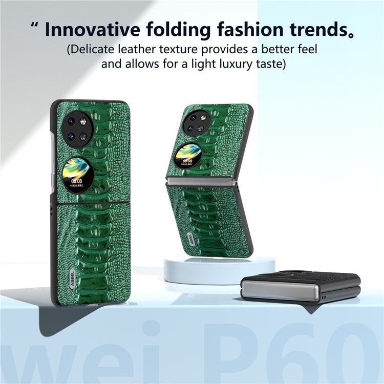 ABEEL For Huawei Pocket 2 Genuine Cow Leather Case Crocodile Texture Cover - Green