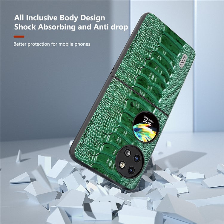 ABEEL For Huawei Pocket 2 Genuine Cow Leather Case Crocodile Texture Cover - Green