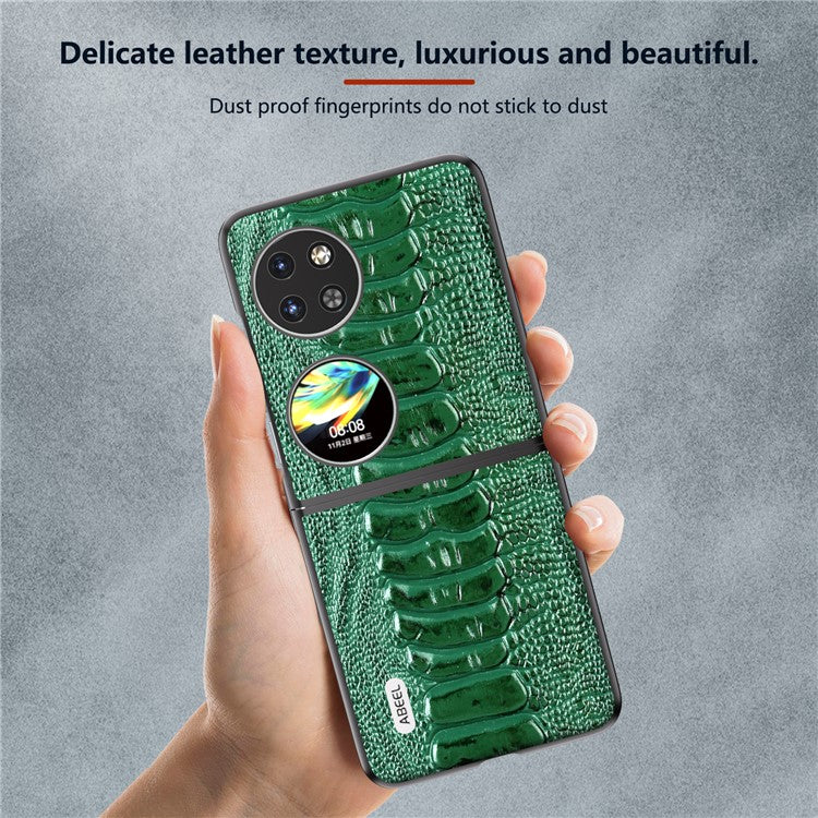 ABEEL For Huawei Pocket 2 Genuine Cow Leather Case Crocodile Texture Cover - Green