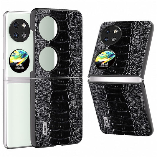 ABEEL For Huawei Pocket 2 Genuine Cow Leather Case Crocodile Texture Cover - Black