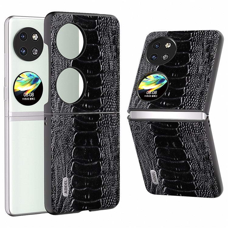 ABEEL For Huawei Pocket 2 Genuine Cow Leather Case Crocodile Texture Cover - Black