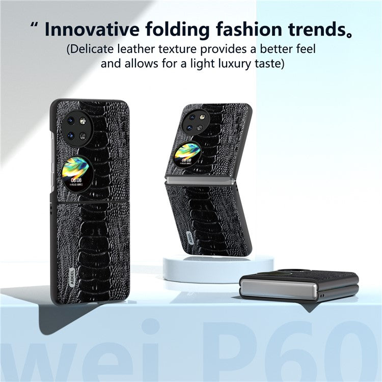ABEEL For Huawei Pocket 2 Genuine Cow Leather Case Crocodile Texture Cover - Black