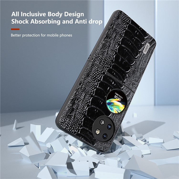 ABEEL For Huawei Pocket 2 Genuine Cow Leather Case Crocodile Texture Cover - Black