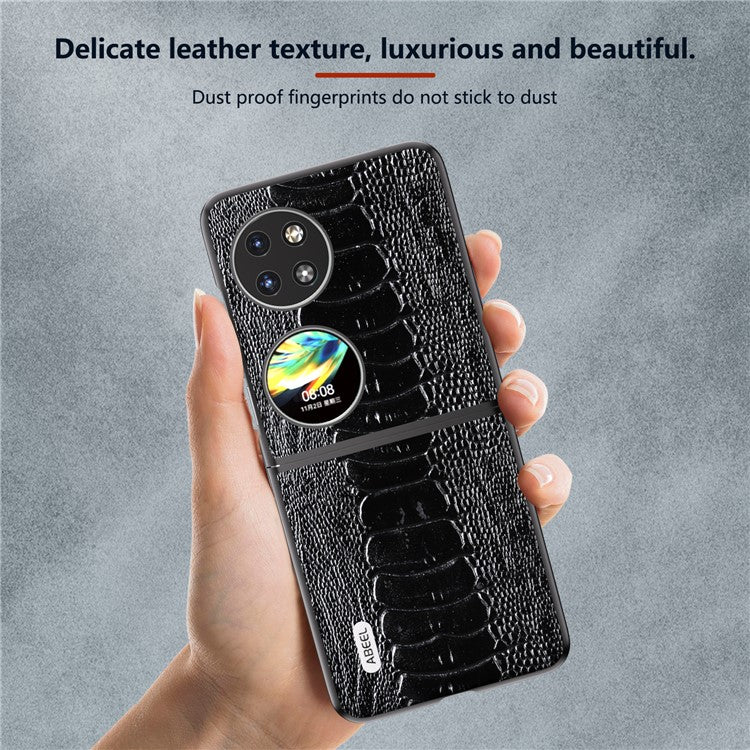 ABEEL For Huawei Pocket 2 Genuine Cow Leather Case Crocodile Texture Cover - Black