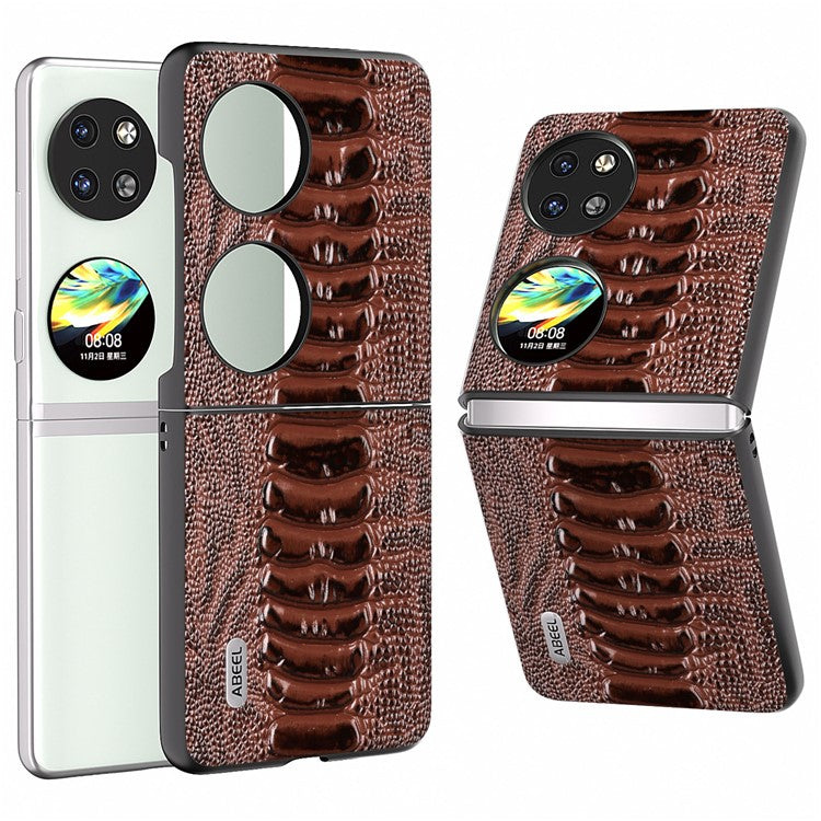 ABEEL For Huawei Pocket 2 Genuine Cow Leather Case Crocodile Texture Cover - Coffee