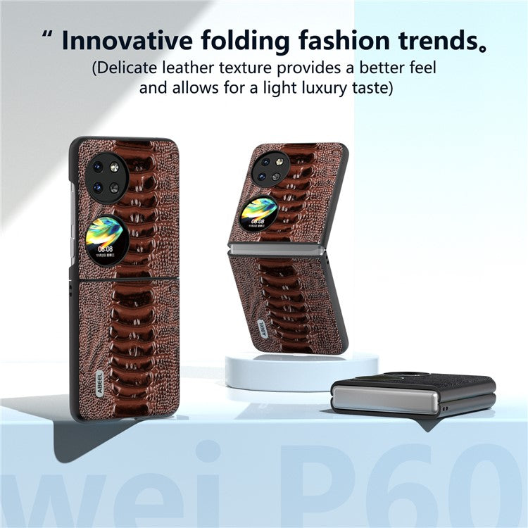 ABEEL For Huawei Pocket 2 Genuine Cow Leather Case Crocodile Texture Cover - Coffee