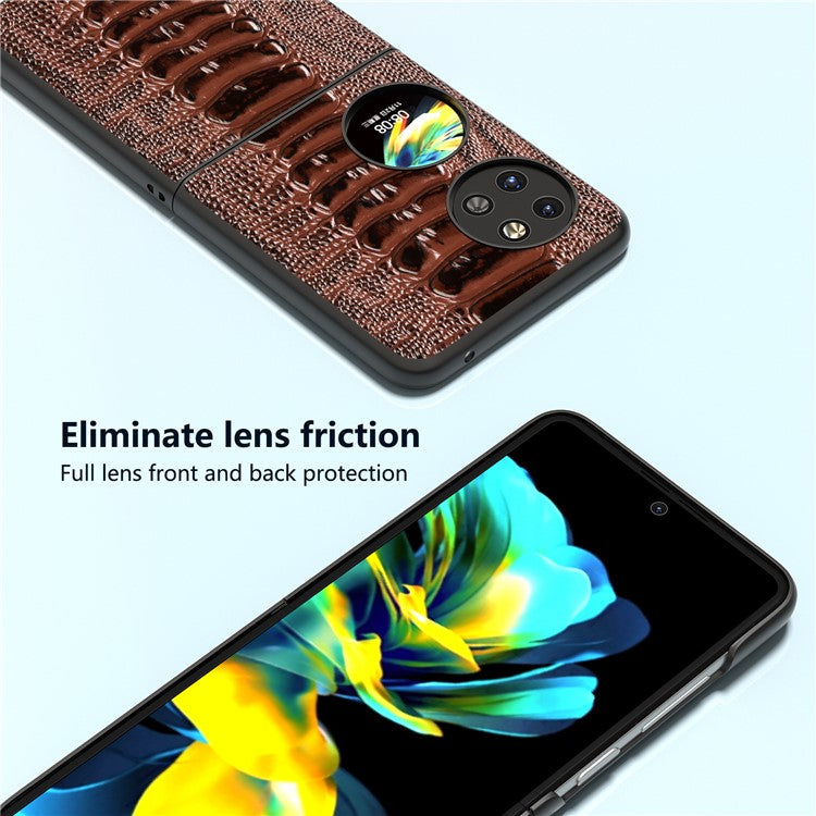 ABEEL For Huawei Pocket 2 Genuine Cow Leather Case Crocodile Texture Cover - Coffee