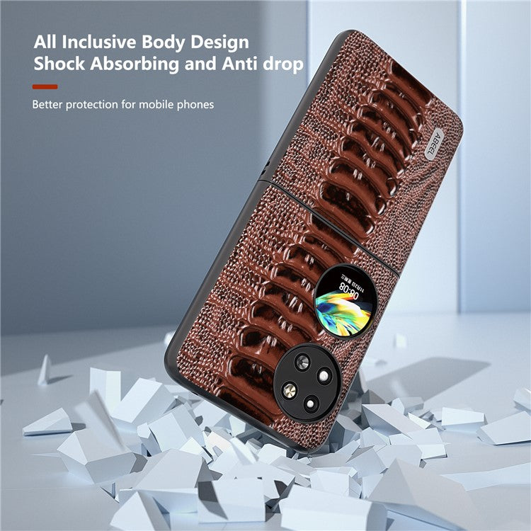 ABEEL For Huawei Pocket 2 Genuine Cow Leather Case Crocodile Texture Cover - Coffee