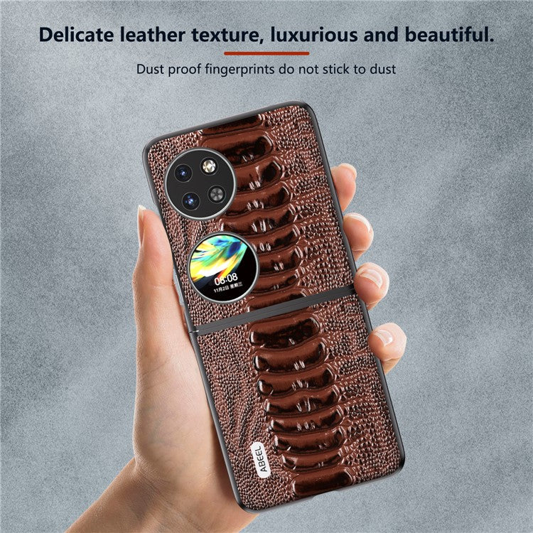 ABEEL For Huawei Pocket 2 Genuine Cow Leather Case Crocodile Texture Cover - Coffee