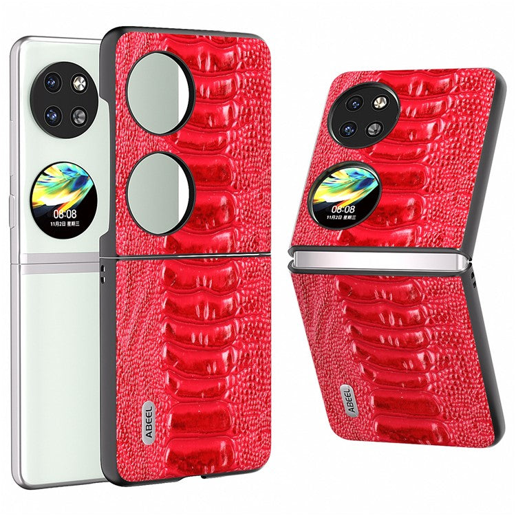 ABEEL For Huawei Pocket 2 Genuine Cow Leather Case Crocodile Texture Cover - Red