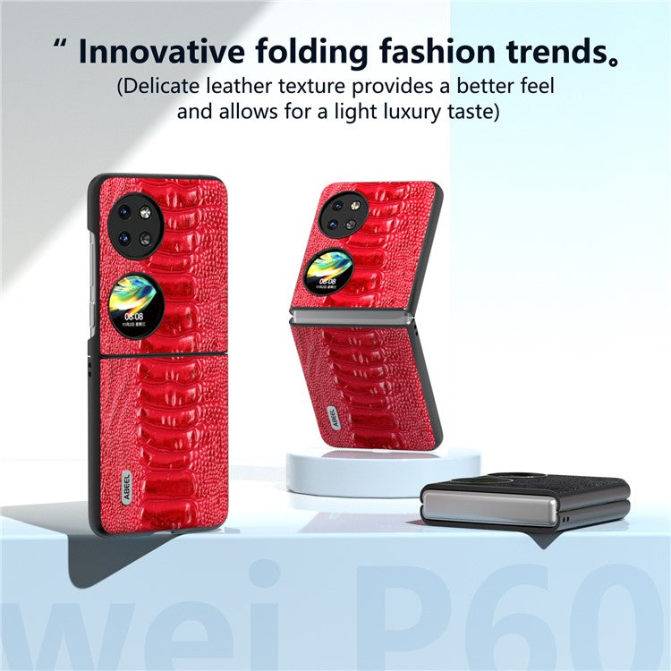 ABEEL For Huawei Pocket 2 Genuine Cow Leather Case Crocodile Texture Cover - Red