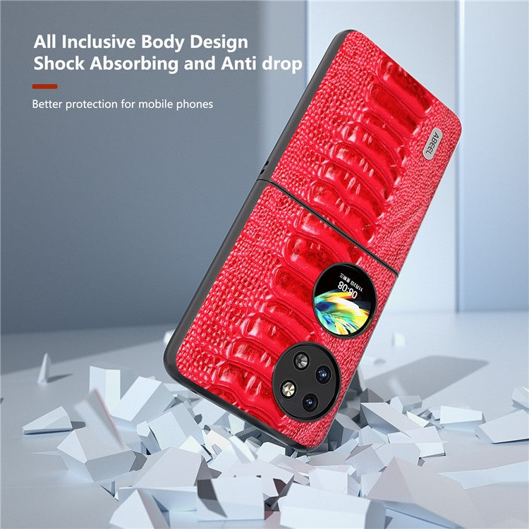 ABEEL For Huawei Pocket 2 Genuine Cow Leather Case Crocodile Texture Cover - Red